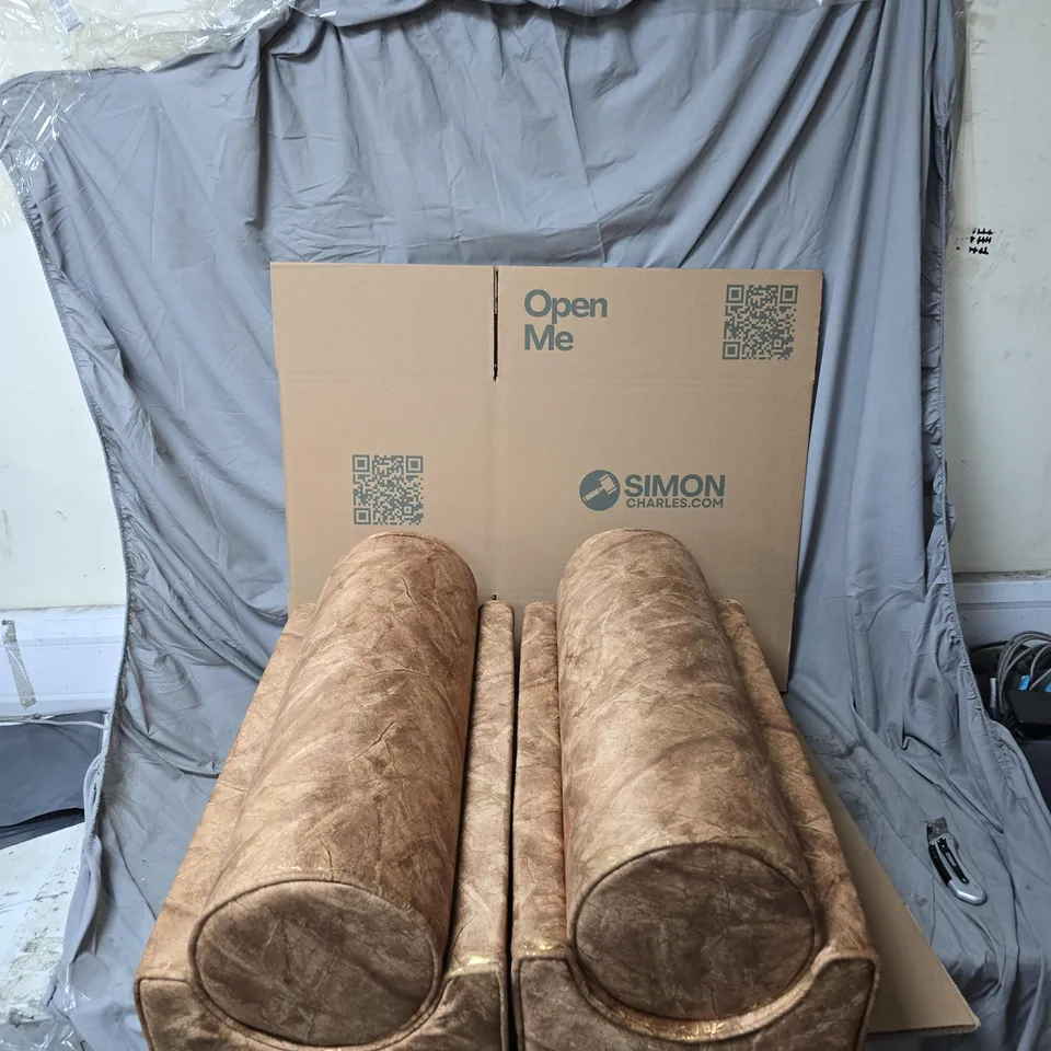 PAIR OF BROWN MARBLED UPHOLSTERY BOLSTER CUSHIONS (UPHOLSTERY)