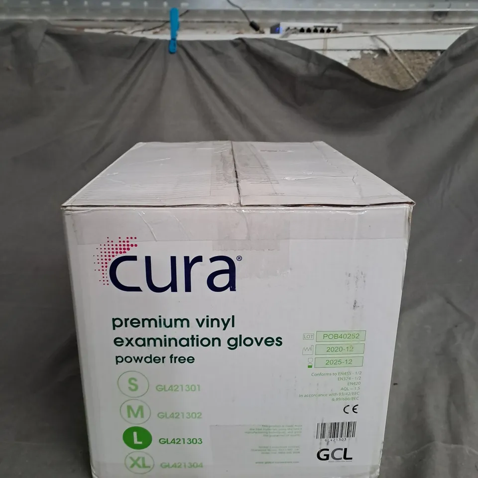 BOXED CURA PREMIUM VINYL EXAMINATION GLOVES SIZE L 