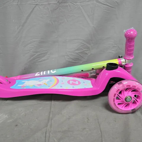 BOXED ZINC THREE WHEELED LIGHT UP SCOOTER (UNICORN)