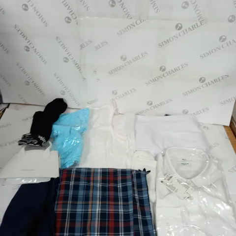 BOX OF ASSORTED CLOTHING ITEMS TOO INCLUDE TOPS , TROUSERS AND DRESSES , ETC