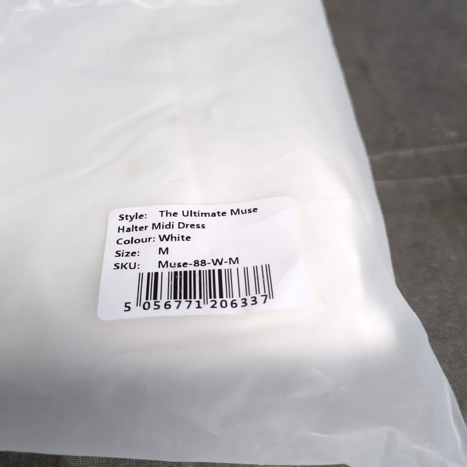 ODDMUSE LONDON THE ULTIMATE MUSE HALTER MIDI DRESS WHITE MEDIUM