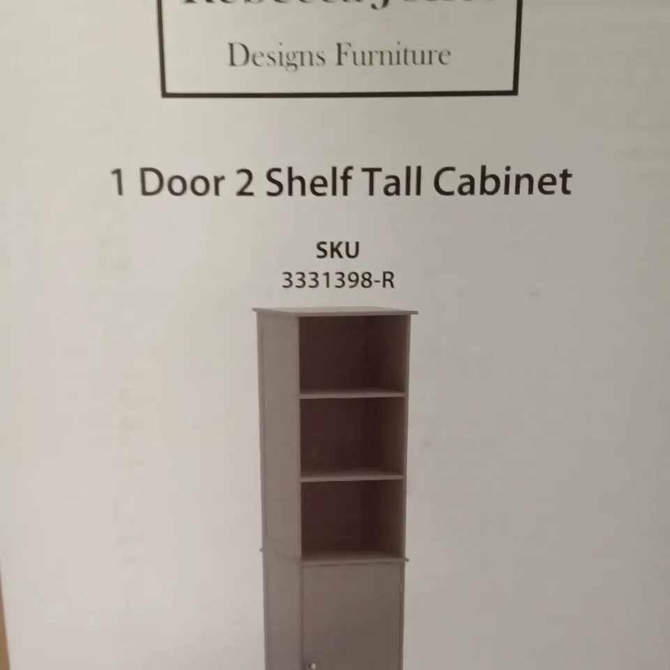 BOXED REBECCA JONES 1 DOOR 2 SHELF TALL CABINET - GREY