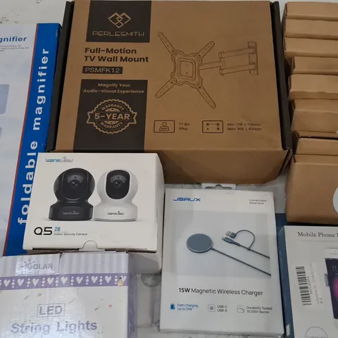 LOT OF APPROXIMATELY 20 ASSORTED ITEMS TO INCLUDE FULL MOTION TV WALL MOUNT, USB-C HUBS AND LED STRING LIGHTS