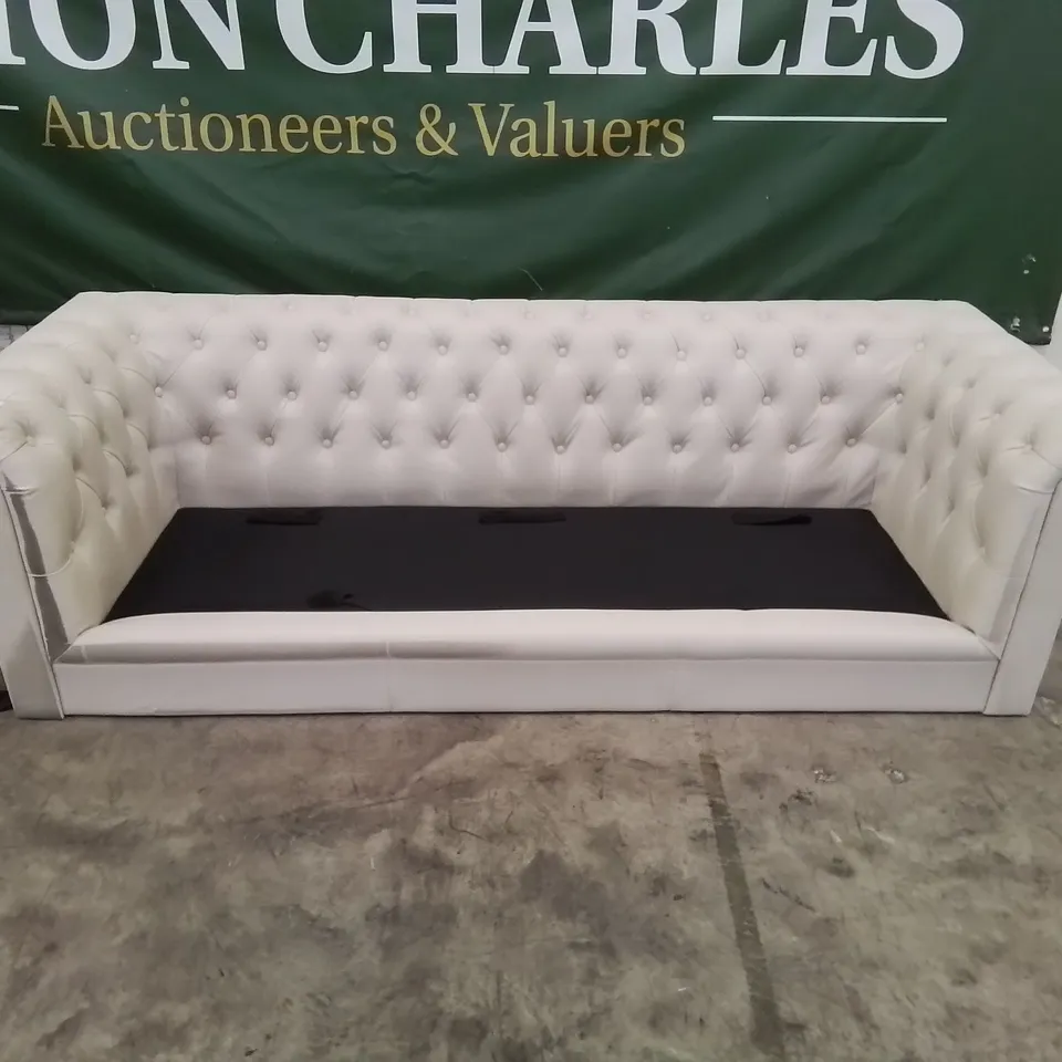 DESIGNER THREE SEATER CHESTERFIELD STYLE SOFA CREAM FAUX LEATHER 