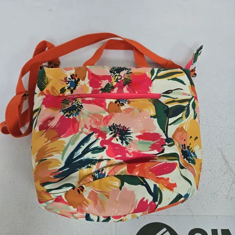FLORAL PRINT CROSSBODY BAG WITH ORANGE STRAP