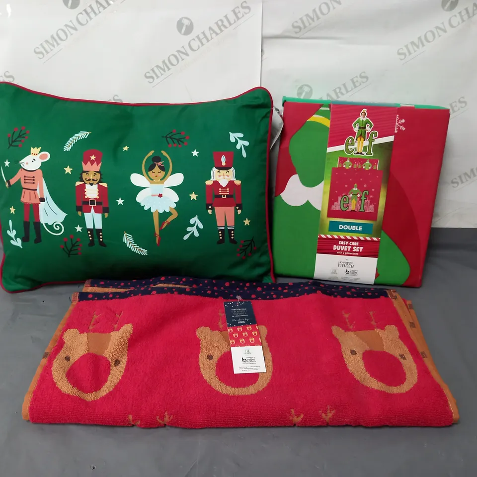BOXED LOT OF APPRIOX 8 CHRISTMAS ITEMS TO INCLUDE BEDDING AND TOWELS