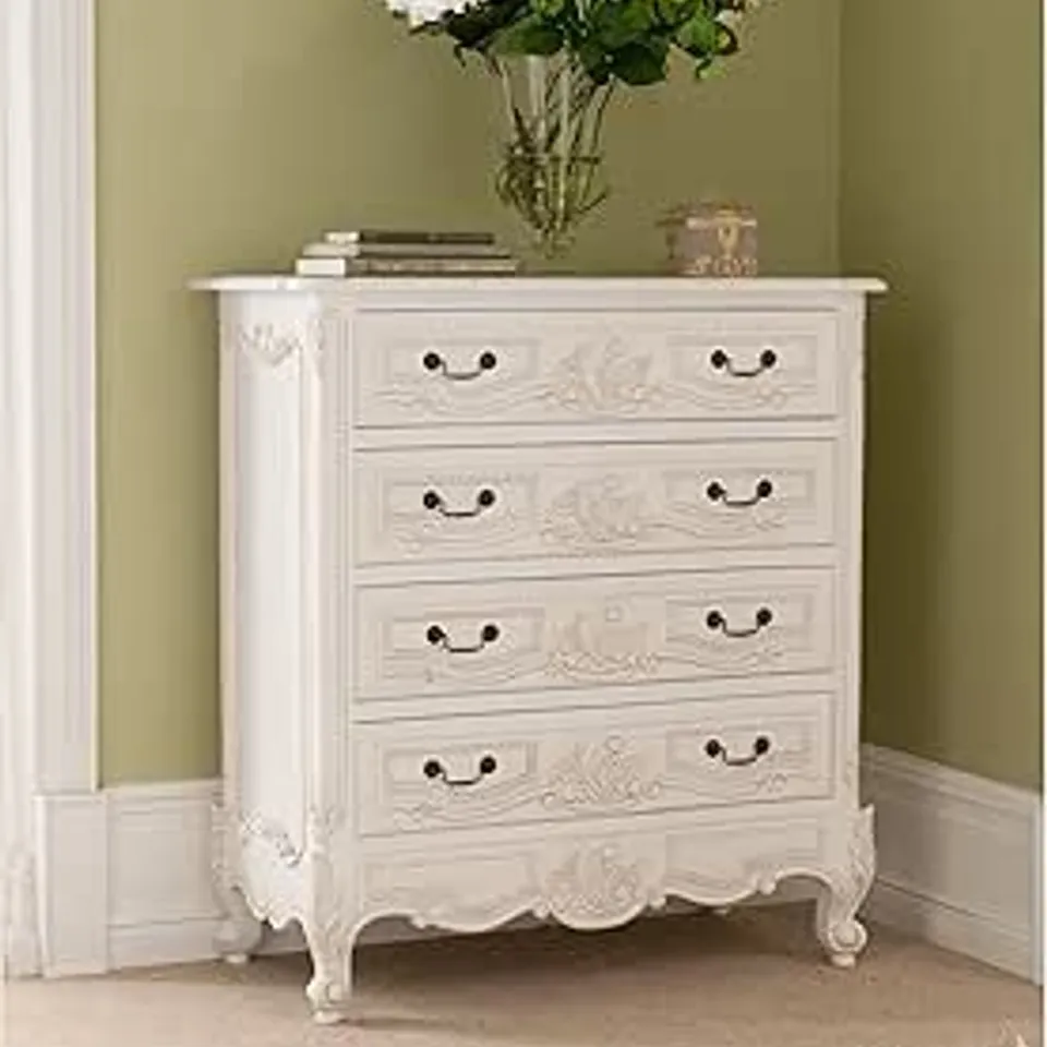 BRAND NEW BOXED HOMES DIRECT 365 ROCCO ANTIQUE FRENCH STYLE CHEST OF 4 DRAWERS 