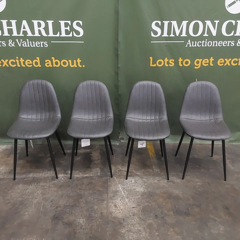 SET OF 4 BROOKLYN VINTAGE GREY LEATHER DINING CHAIRS WITH BLACK LEGS 