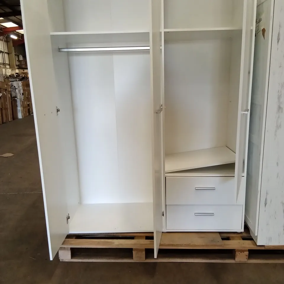 3 DOOR WHITE WARDROBE WITH SHELF AND CLOTHES RAIL
