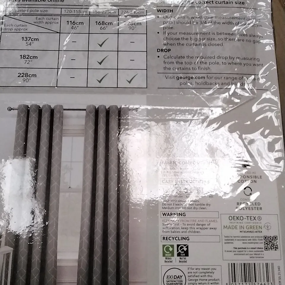 BOX OF 6 BRAND NEW EYELET PRINTED CURTAINS GEO PRINT GREY 168 X 228CM