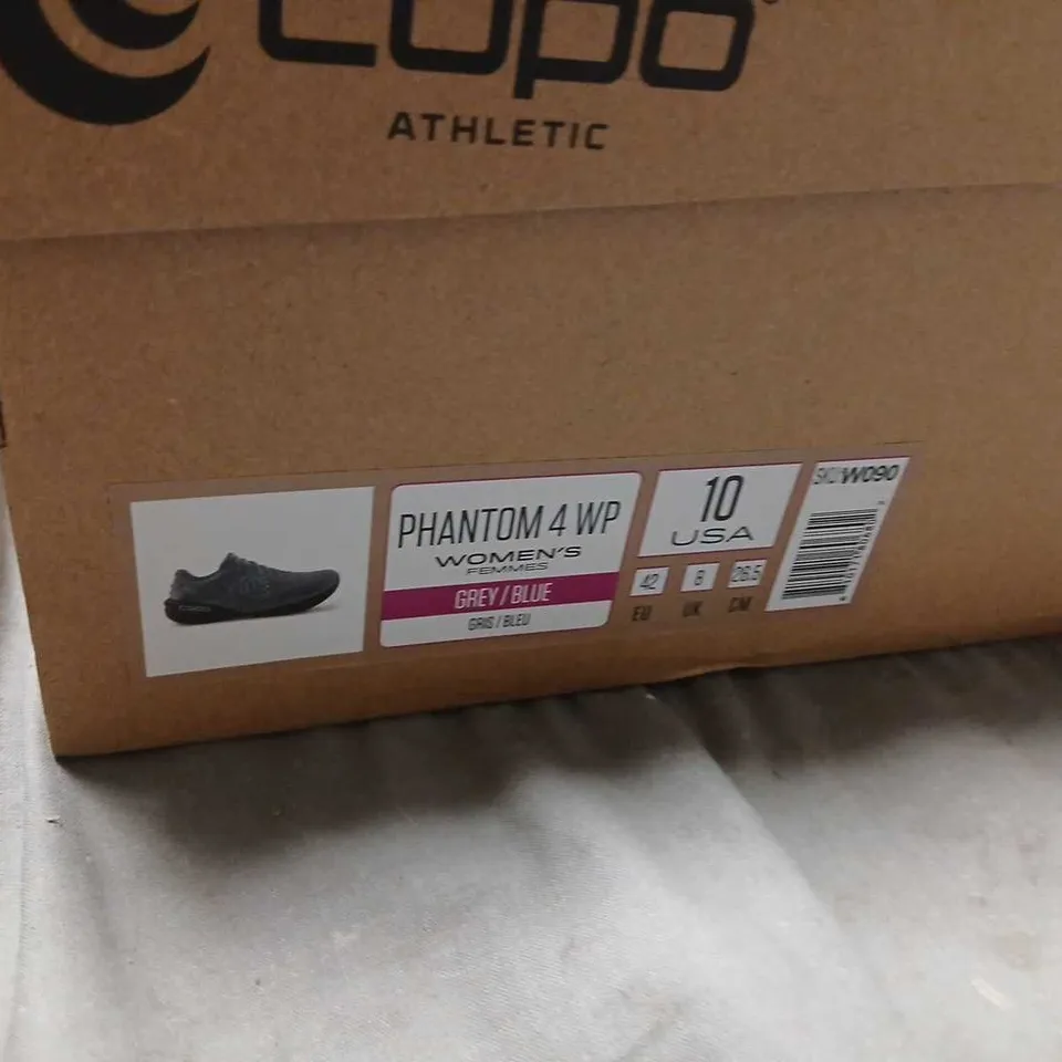 TOPO ATHLETIC PHANTOM 4 WP WOMEN'S RUNNING SHOES, GREY/BLUE SIZE 8