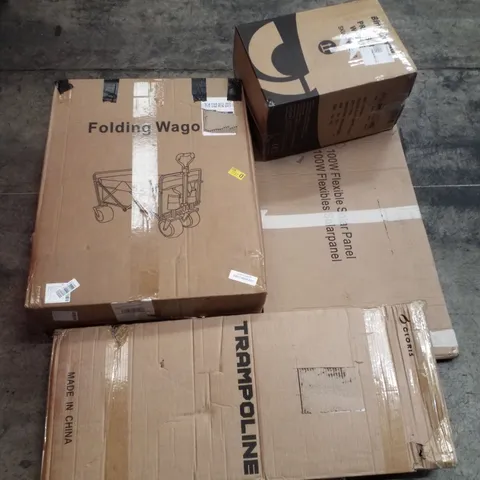 PALLET CONTAINING ASSORTED PRODUCTS INCLUDING FOLDING WAGON, PRESSURE WASHER, FLEXIBLE SOLAR PANEL & TRAMPOLINE 