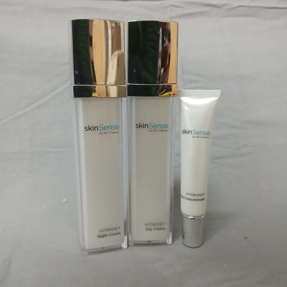 3 BOXED SKINSENSE BY ABI CLEEVE PRODUCTS TO INCLUDE HYDRANET NIGHT CREAM, HYDRANET DAY CREAM & EYE CONCENTRATE