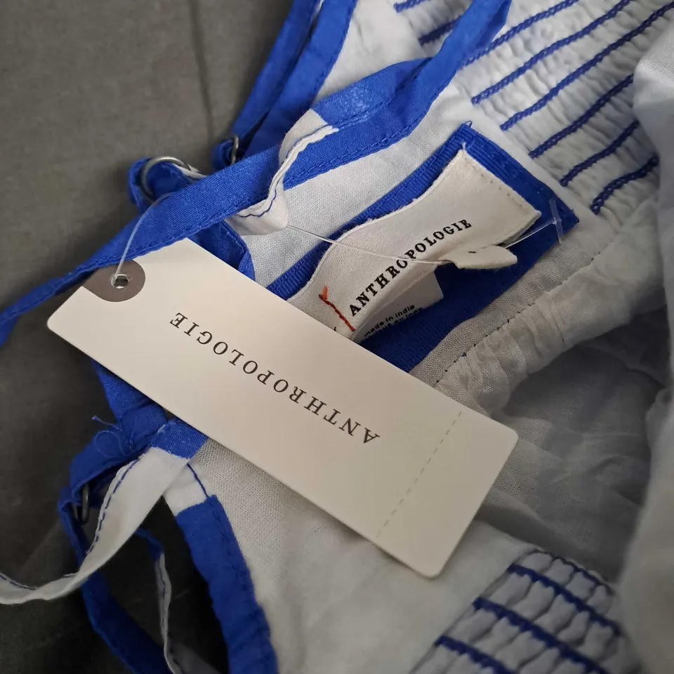 ANTHROPOLOGIE STRAP MAXI DRESS IN WHITE/BLUE - SMALL