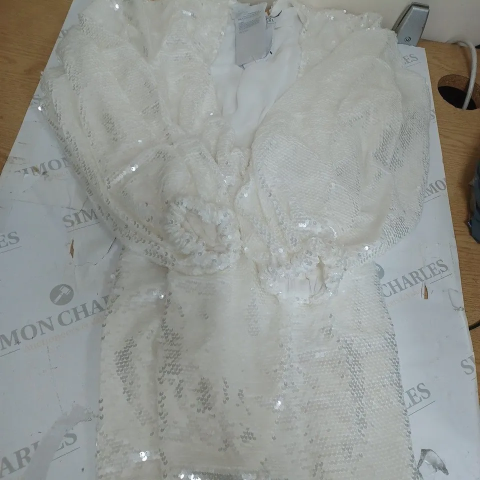 NADINE MERABI WHITE DRESS WITH GLITTER EFFECT SIZE 8