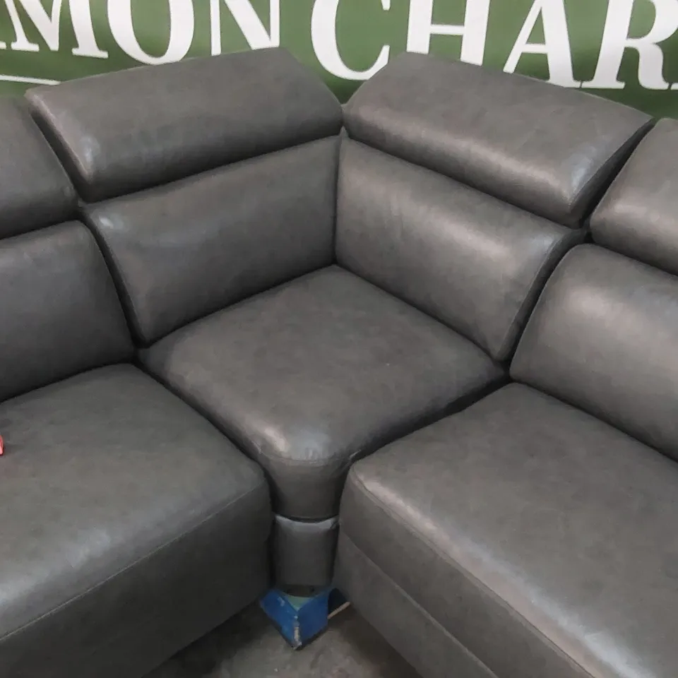 QUALITY DESIGNER ITALIAN MADE RICCARDO LEATHER ELECTRIC RECLINING CORNER SOFA - DARK GREY