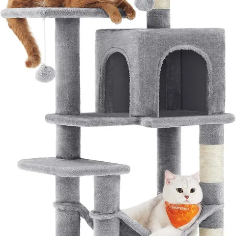BOXED FEANDREA CAT TREE TOWER, 112 CM MULTI-LEVEL PLUSH CAT CONDO WITH 4 SCRATCHING POSTS - GREY