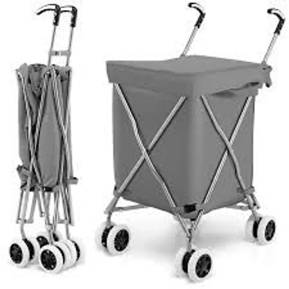 BOXED 90L FOLDING SHOPPING TROLLEY WITH REMOVABLE WATERPROOF BAG AND COVE-GREY