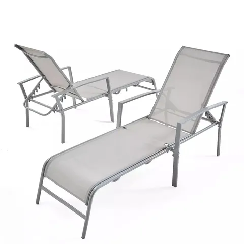 SET OF 2 ADJUSTABLE LOUNGERS - SILVER GREY 