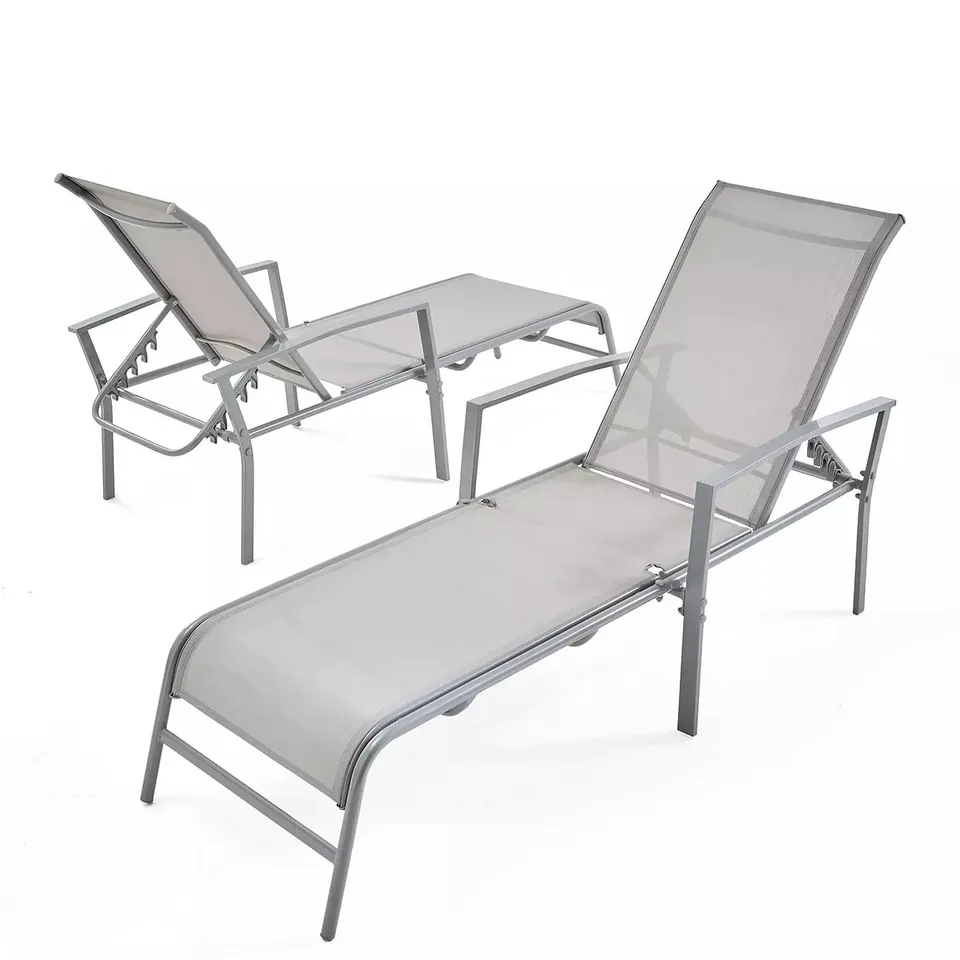 SET OF 2 ADJUSTABLE LOUNGERS - SILVER GREY