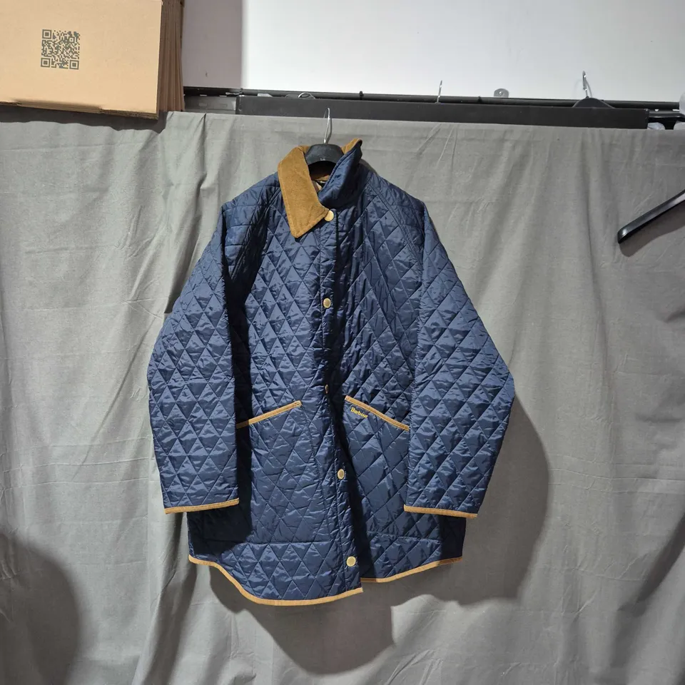 BARBOUR LIDDESDALE QUILTED JACKET – NAVY WITH MUSTARD TRIM, UK 30