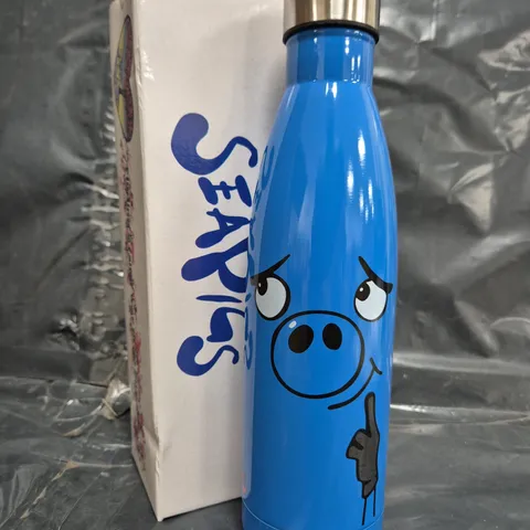 BOX OF APPROXIMATELY 30 SEAPIGS WATER BOTTLES IN BLUE