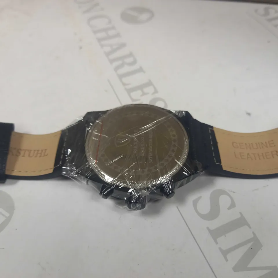 RUCKSTUHL TRIPLE DIAL BLACK LEATHER STRAP WRISTWATCH RRP £560