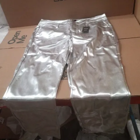 BOX CONTAINING APPROXIMATELY 17 BRAND NEW JD WILLIAMS SILVER PU STRAIGHT TROUSERS - SIZE 28