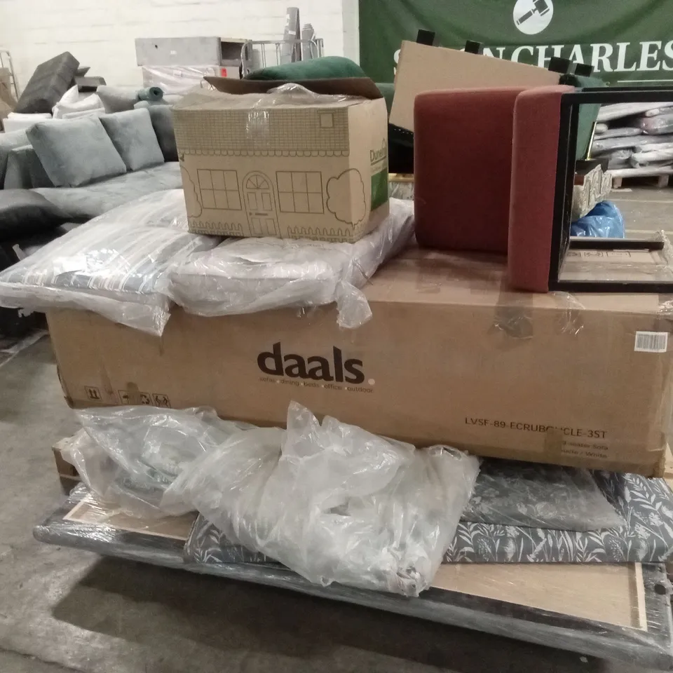 PALLET OF ASSORTED SOFA PARTS, CHAIR AND HEADBOARDS