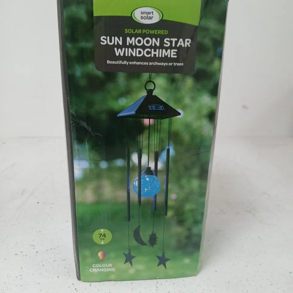 SOLAR POWERED SUN MOON STAR WINDCHIME – GARDEN ORNAMENT, COLOUR CHANGING, 74 CM (BOXED)