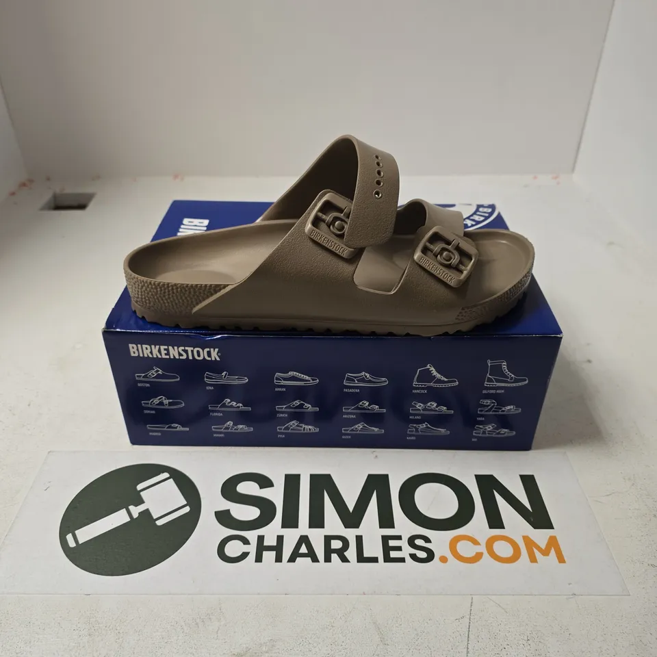 BOXED PAIR OF BIRKENSTOCK ARIZONA EVA IN GREY TAUPE - UK 9.5