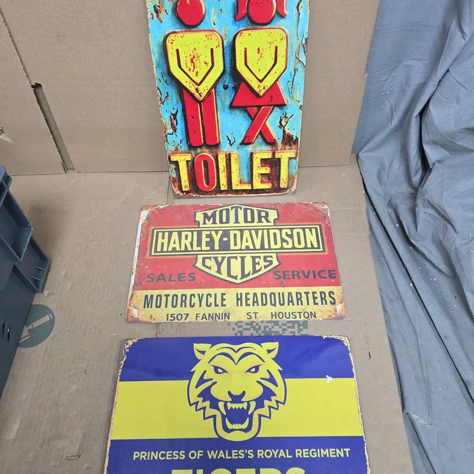 LARGE QUANTITY OF AND ASSORTMENT OF WALL MOUNTABLE SIGNS ETC 