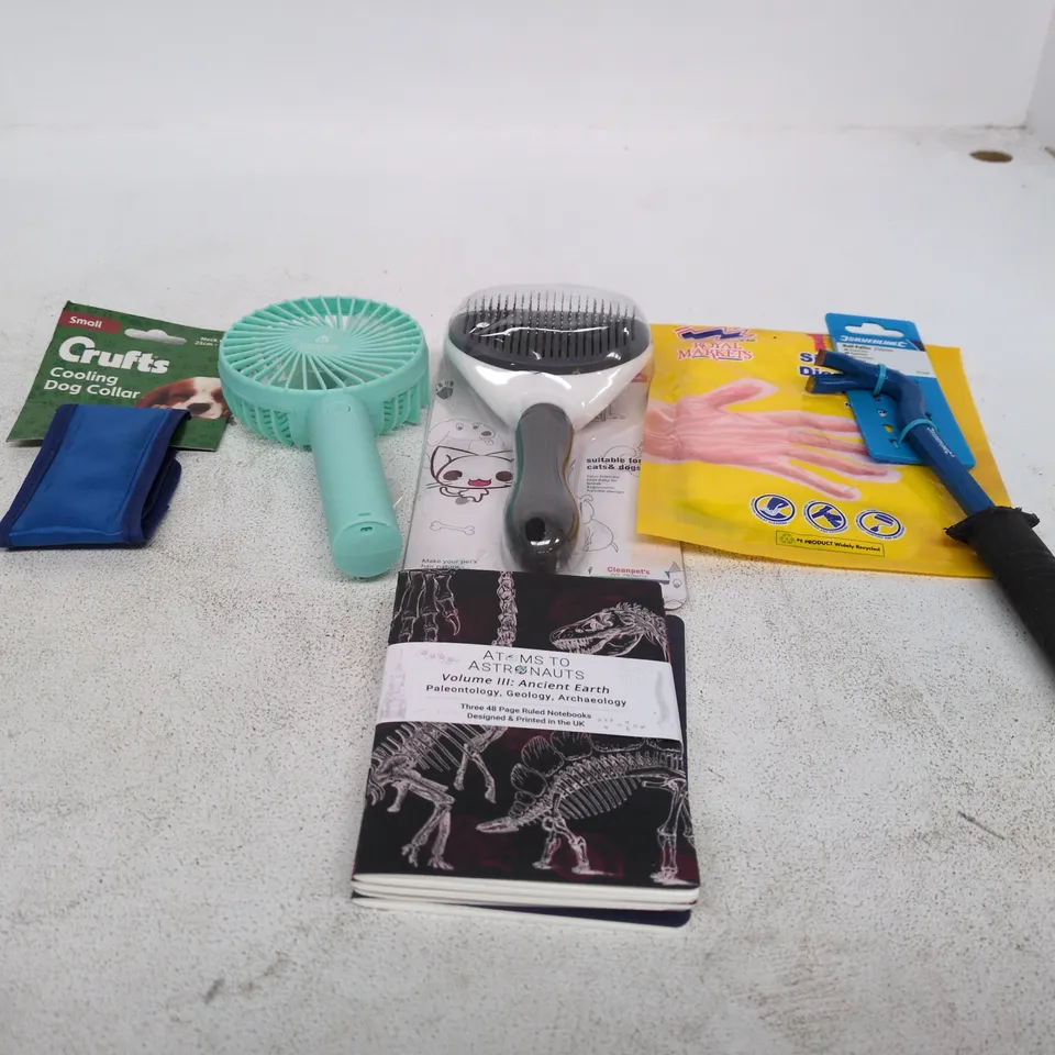 TOTE OF APPROXIMATELY 20 ASSORTED ITEMS TO INCLUDE SILVERLINE NAIL PULLER, DISPOSABLE GLOVES, NOTEPADS, PET BRUSH, COOLING DOG COLLAR ETC