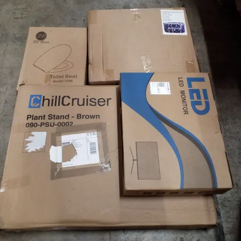 PALLET CONTAINING ASSORTED PRODUCTS INCLUDING PLANT STAND, LED MONITOR, FOLDABLE BATHTUB & TOILET SEAT 