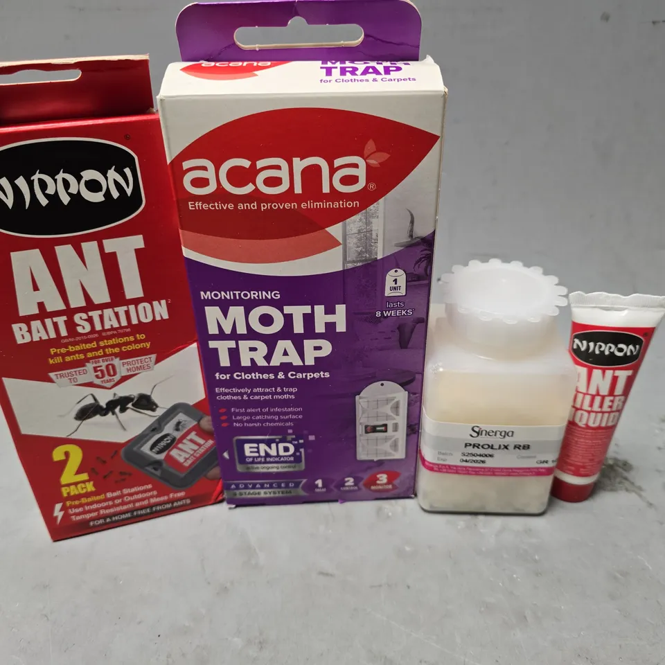 APPROXIMATELY 10 ASSORTED ITEMS TO INCLUDE - ANT KILLER LIQUID , ANT BAIT STATION , ACANA MOTH TRAP ETC