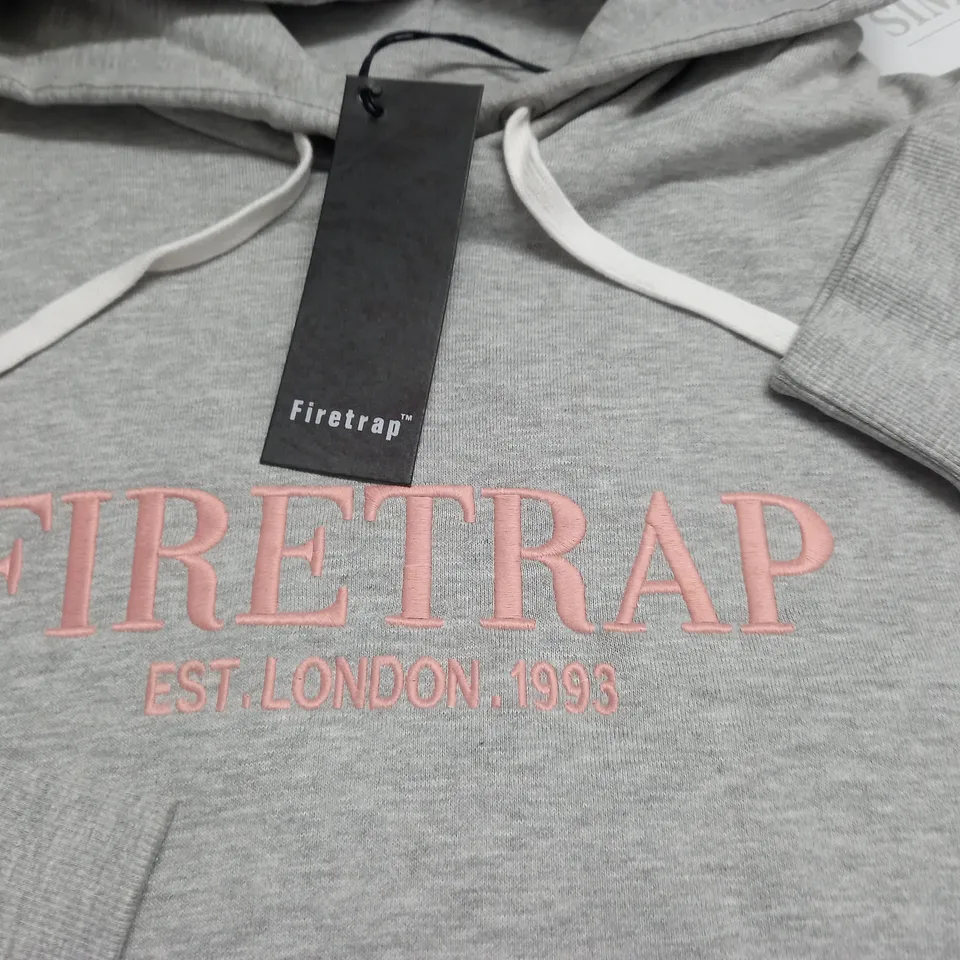 FIRETRAP LARGE LOGO HOODIE IN GREY - UK 14