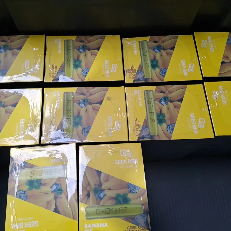 BOX OF APPROXIMATELY 10 SEALED GEEK BAR BANANA ICE VAPES 10 PEICES 