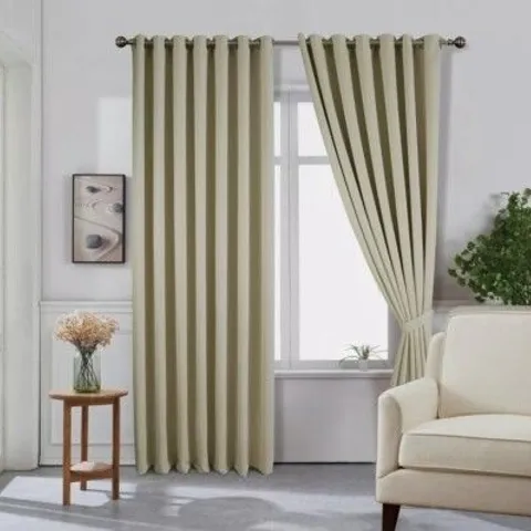 BOXED SOLAR THERMAL EYELET BLACKOUT WINDOW CURTAINS - BEIGE (1 BOX)