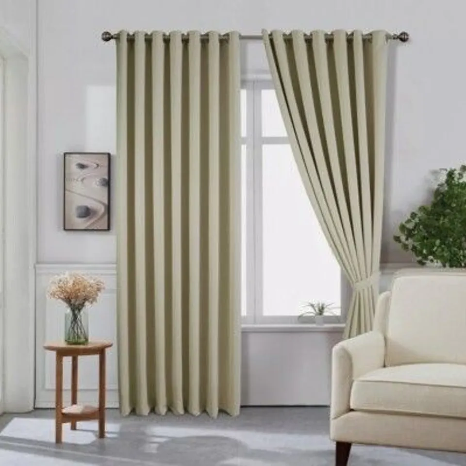 BOXED SOLAR THERMAL EYELET BLACKOUT WINDOW CURTAINS - BEIGE (1 BOX)
