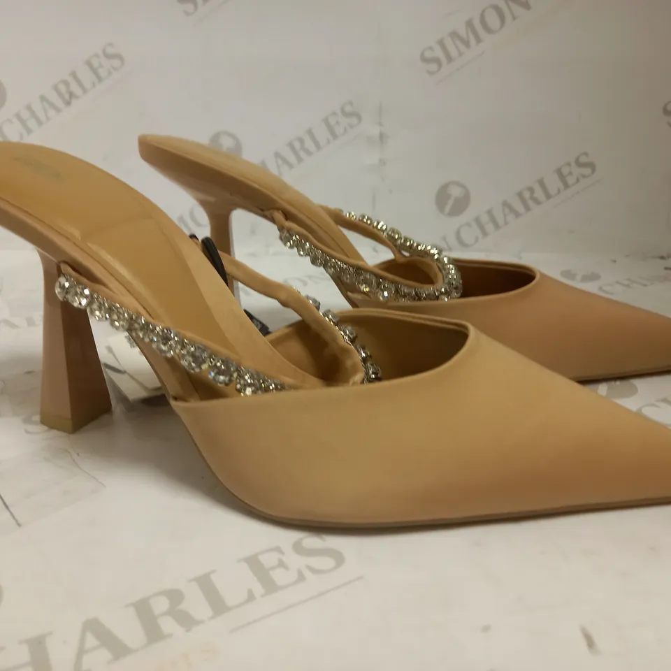 ZARA STRAP DETAIL SATIN POINTED HEELS WITH RHINESTONES TAN UK 6 