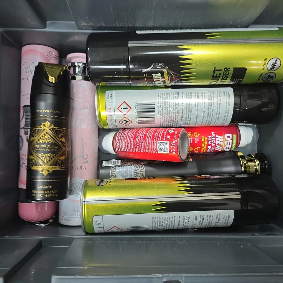 APPROXIMATELY 15 ASSORTED AEROSOLS TO INCLUDE TURBOJET AND ASSORTED AIR FRESHENERS 