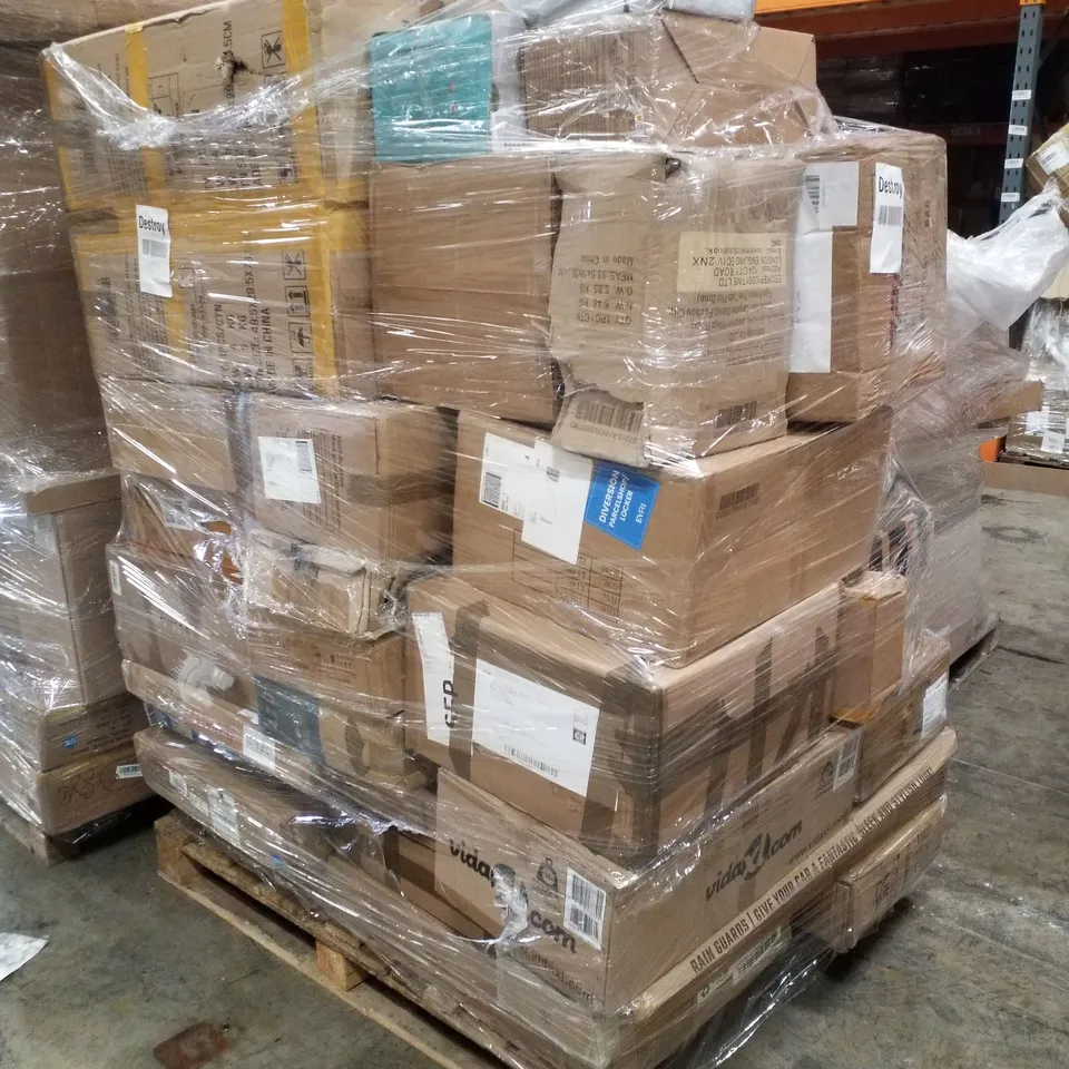 PALLET CONTAINING ASSORTED PRODUCTS INCLUDING FOOD PROCESSOR,  GOLF TRAVEL BAG, MULTIFUNCTIONAL MEAT GRINDER & BALANCE BIKE