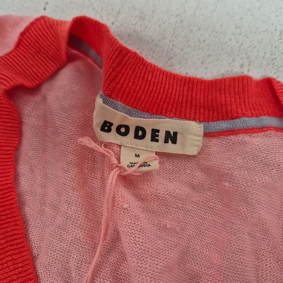BODEN PINK KNIT SWEATER WITH RED SLEEVES – WOMEN'S, SIZE M