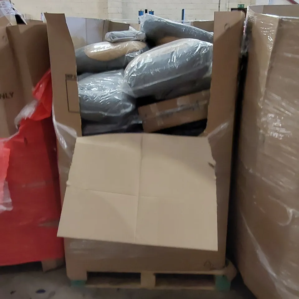 PALLET TO CONTAIN ASSORTED HOUSEHOLD PRODUCTS. INCLUDES A LARGE QUANTITY OF HALLOWEEN WREATHS AND PET BEDS ETC