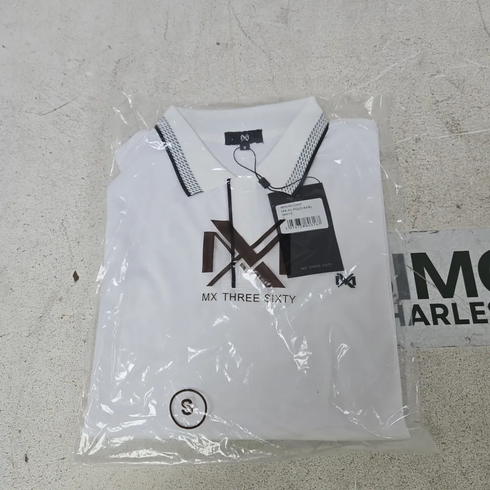 BAGGED MX THREE SIXTY MEN'S POLO SHIRT – WHITE – MODEL MX-42-POLO-KARL – SIZE S