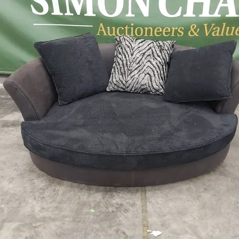 QUALITY DESIGNER SNUGGLE CHAIR BROWN FAUX LEATHER BLACK CORD