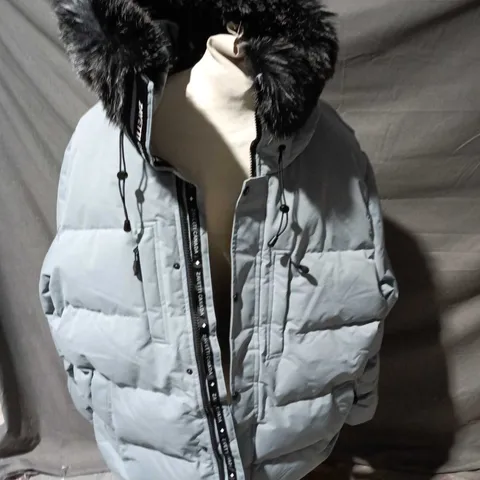 ZAVETTI CANADA DUCK EGG BLUE PADDED PARKA WITH FUR-TRIMMED HOOD - SIZE XXL