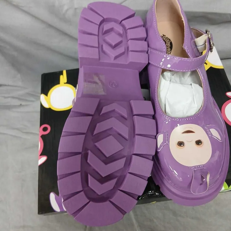 TELETUBBIES X KOI KIDZ TINKY WINKY PURPLE PATENT MARY JANE SHOES, UK SIZE 1