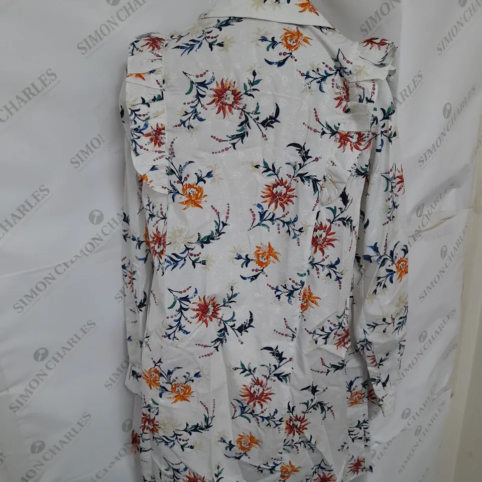 ERMAN RUFFLE BLOUSE IN ORANGE/MULTICOLOUR SIZE 10