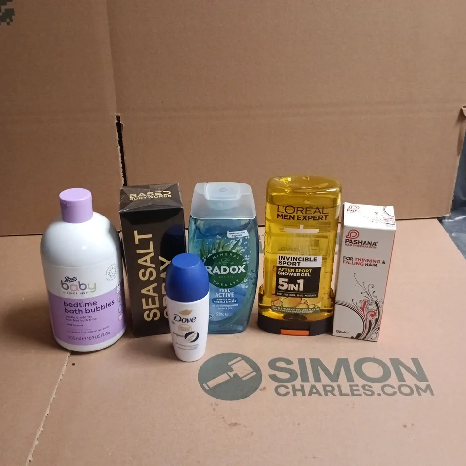 APPROXIMATEY 20 ASSORTED HEALTH AND BEAUTY PRODUCTS TO INCLUDE - DOVE ROLL ON DEODORANT - L'OREAL MEN EXPERT SHOWER GEL AND BASED BODYWORKS SEA SALT SPRAY